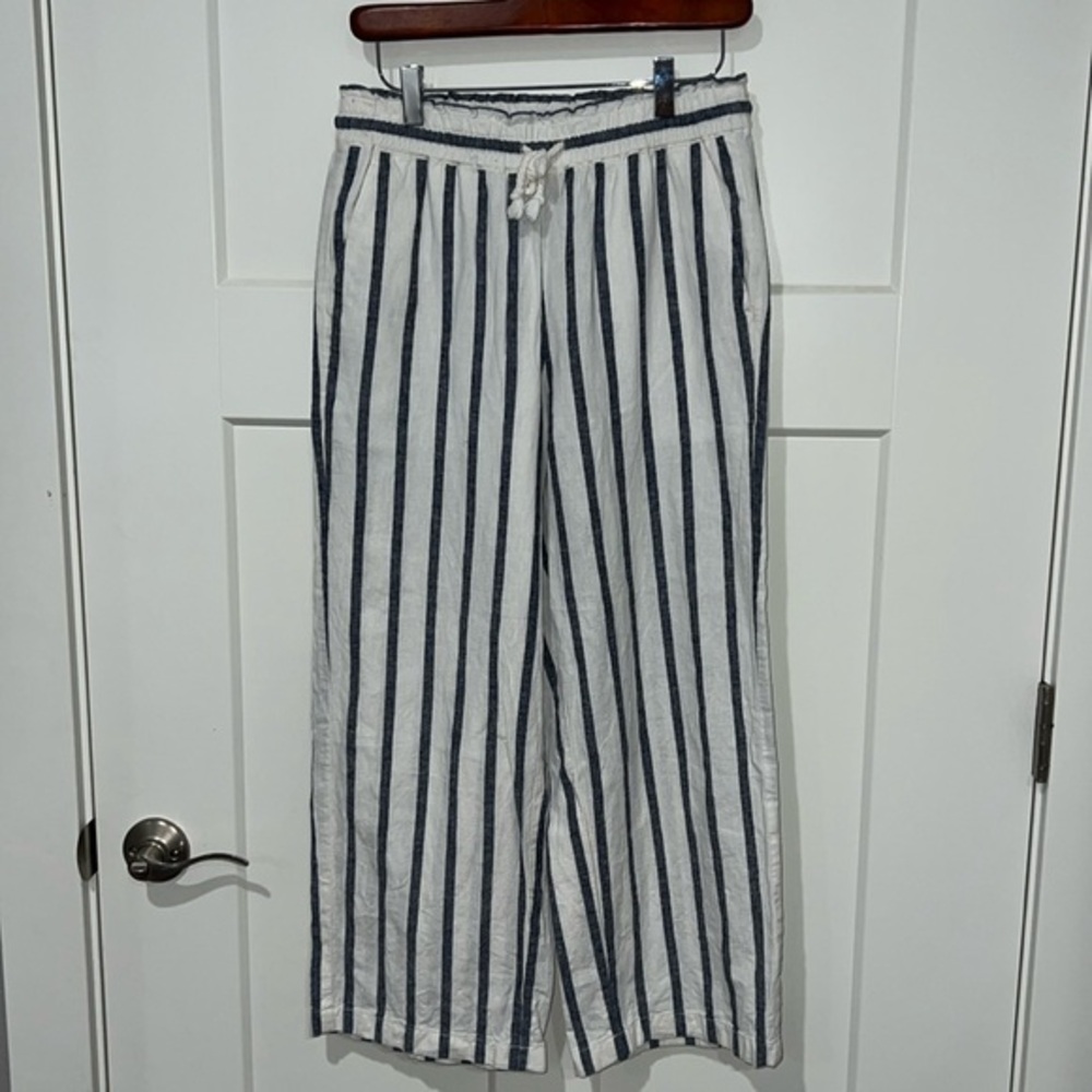 J. Crew White and Navy Striped Wide Leg Pants